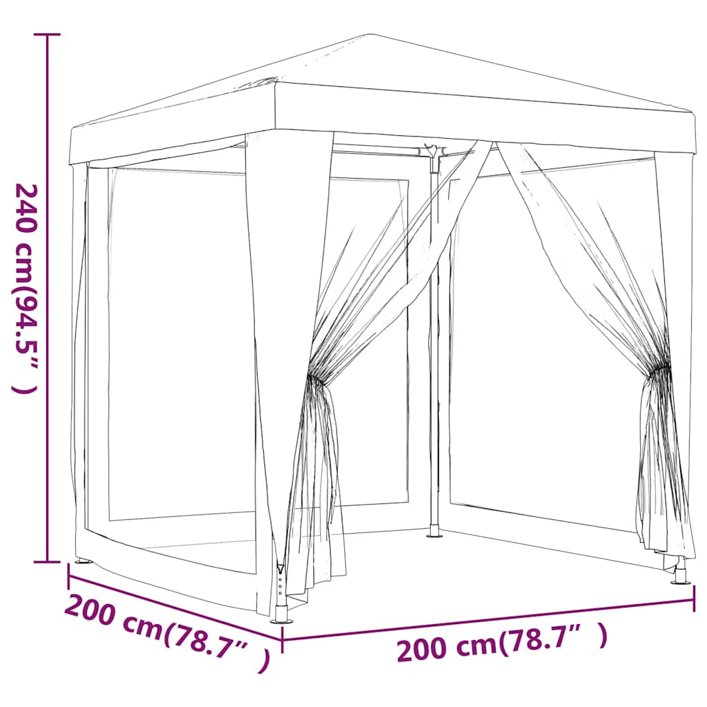vidaXL Party Tent with 4 Mesh Sidewalls Blue 2x2 m HDPE