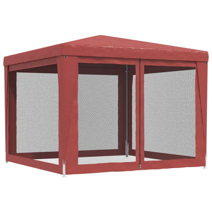 vidaXL Party Tent with 4 Mesh Sidewalls Red 3x3 m HDPE
