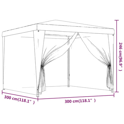 vidaXL Party Tent with 4 Mesh Sidewalls Red 3x3 m HDPE