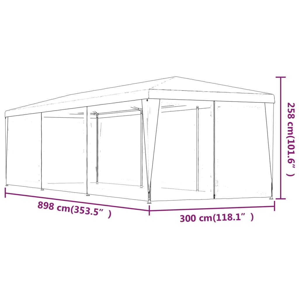 vidaXL Party Tent with 8 Mesh Sidewalls Blue 3x9 m HDPE