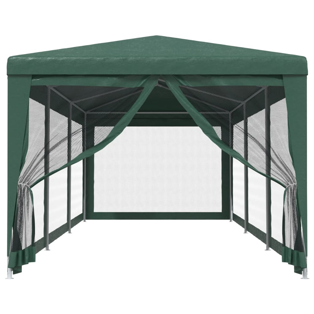 vidaXL Party Tent with 8 Mesh Sidewalls Green 3x9 m HDPE