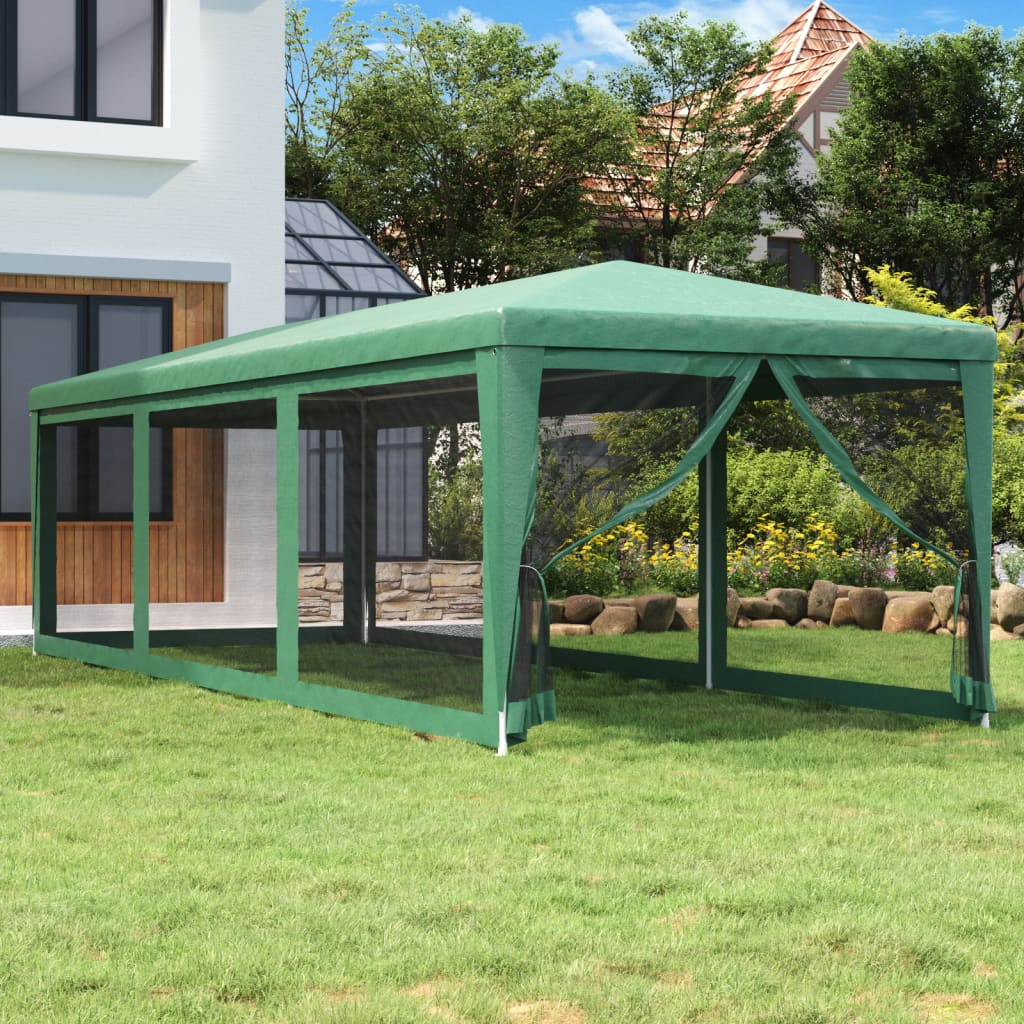 vidaXL Party Tent with 8 Mesh Sidewalls Green 3x9 m HDPE