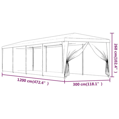 vidaXL Party Tent with 10 Mesh Sidewalls Blue 3x12 m HDPE