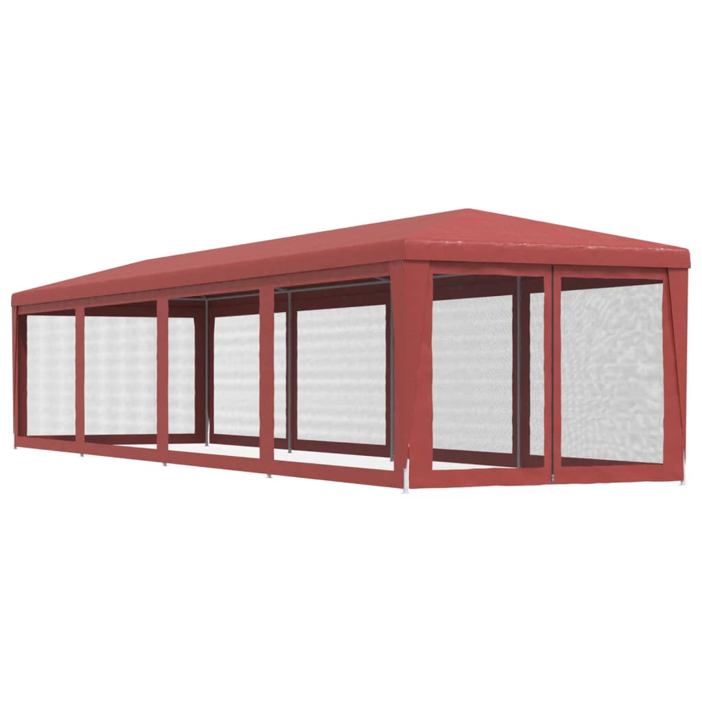 vidaXL Party Tent with 10 Mesh Sidewalls Red 3x12 m HDPE