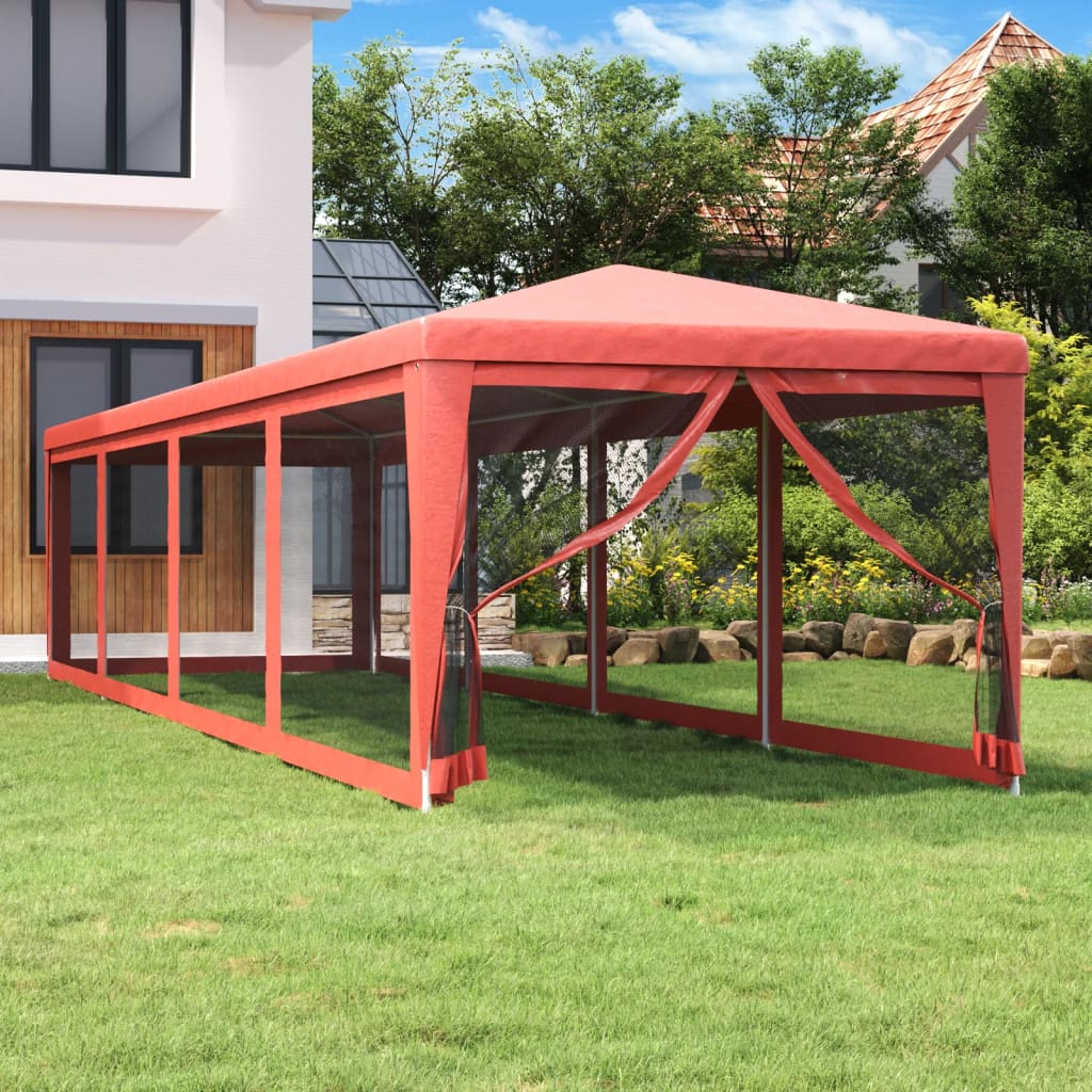 vidaXL Party Tent with 10 Mesh Sidewalls Red 3x12 m HDPE