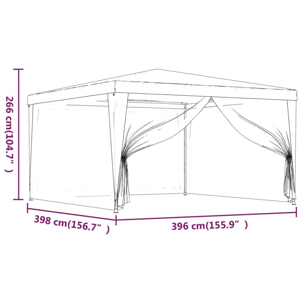 vidaXL Party Tent with 4 Mesh Sidewalls Green 4x4 m HDPE
