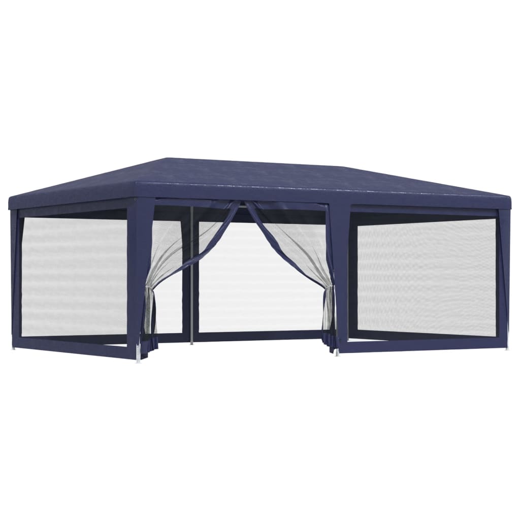 vidaXL Party Tent with 6 Mesh Sidewalls Blue 6x4 m HDPE - 4 x 6 m