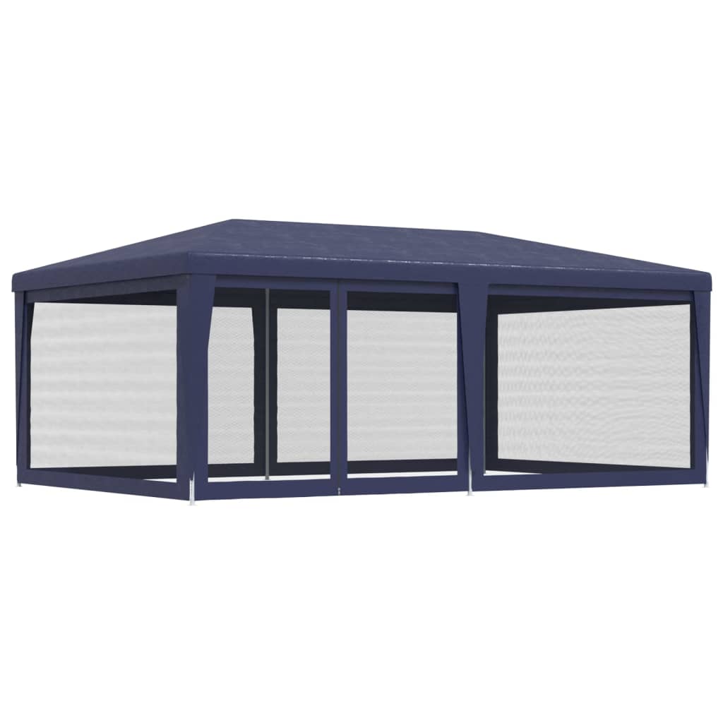 vidaXL Party Tent with 6 Mesh Sidewalls Blue 6x4 m HDPE - 4 x 6 m