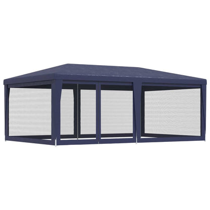 vidaXL Party Tent with 6 Mesh Sidewalls Blue 6x4 m HDPE - 4 x 6 m