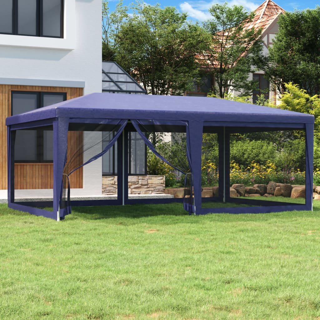 vidaXL Party Tent with 6 Mesh Sidewalls Blue 6x4 m HDPE - 4 x 6 m