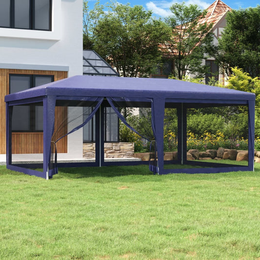 vidaXL Party Tent with 6 Mesh Sidewalls Blue 6x4 m HDPE - 4 x 6 m