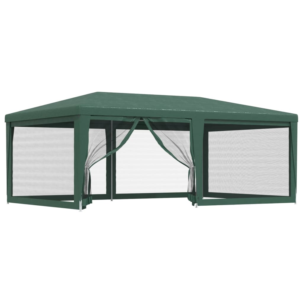 vidaXL Party Tent with 6 Mesh Sidewalls Green 6x4 m HDPE - 4 x 6 m