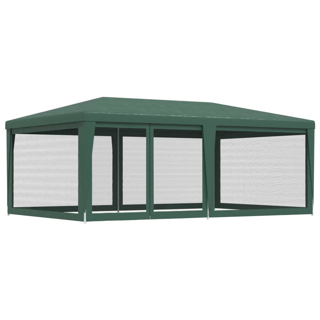 vidaXL Party Tent with 6 Mesh Sidewalls Green 6x4 m HDPE - 4 x 6 m