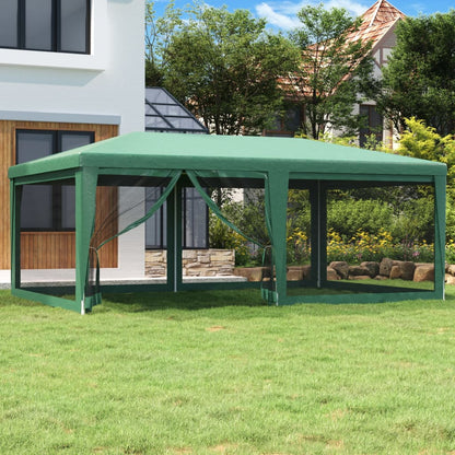 vidaXL Party Tent with 6 Mesh Sidewalls Green 6x4 m HDPE - 4 x 6 m