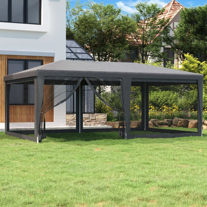 vidaXL Party Tent with 6 Mesh Sidewalls Anthracite 6x4 m HDPE - 4 x 6 m