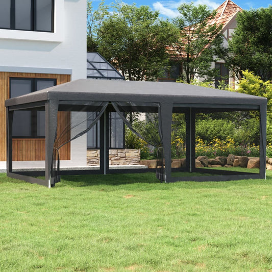 vidaXL Party Tent with 6 Mesh Sidewalls Anthracite 6x4 m HDPE - 4 x 6 m