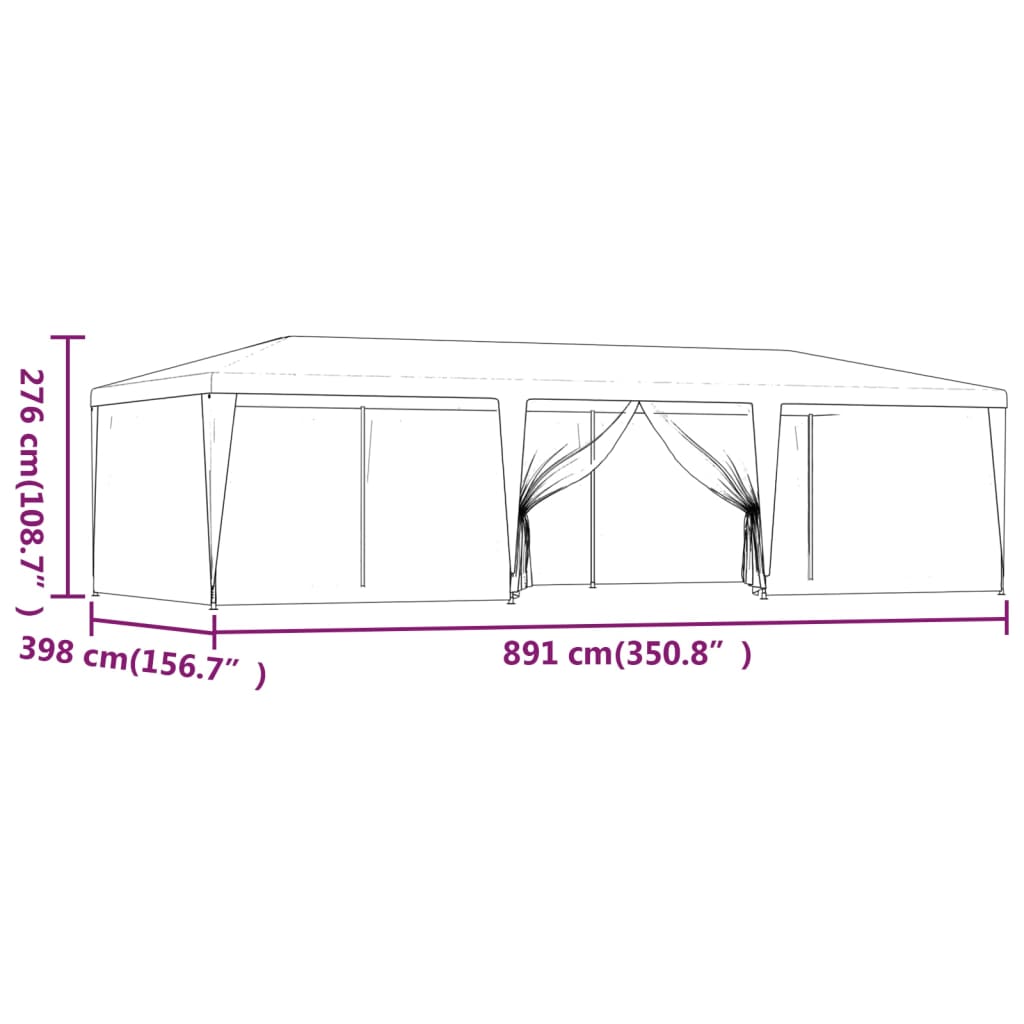 vidaXL Party Tent with 8 Mesh Sidewalls Blue 9x4 m HDPE - 4 x 9 m