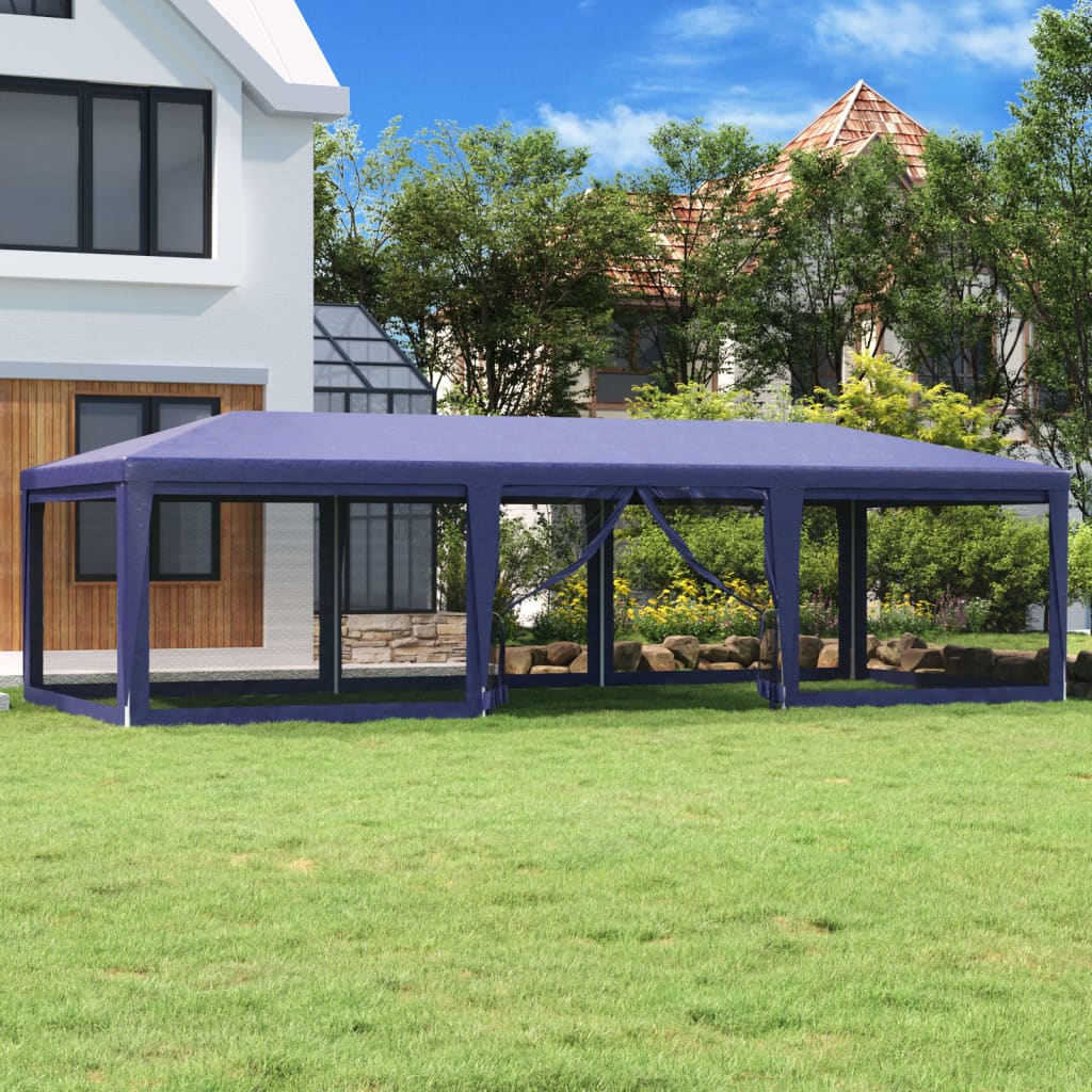 vidaXL Party Tent with 8 Mesh Sidewalls Blue 9x4 m HDPE - 4 x 9 m