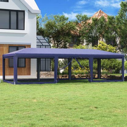 vidaXL Party Tent with 8 Mesh Sidewalls Blue 9x4 m HDPE - 4 x 9 m