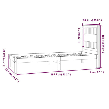 vidaXL Bed Frame without Mattress Solid Wood Small Single - Brown - 195.5 x 80.5 x 31 cm