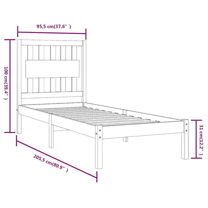 vidaXL Bed Frame without Mattress Solid Wood 90x200 cm - Brown - 205.5 x 95.5 x 31 cm