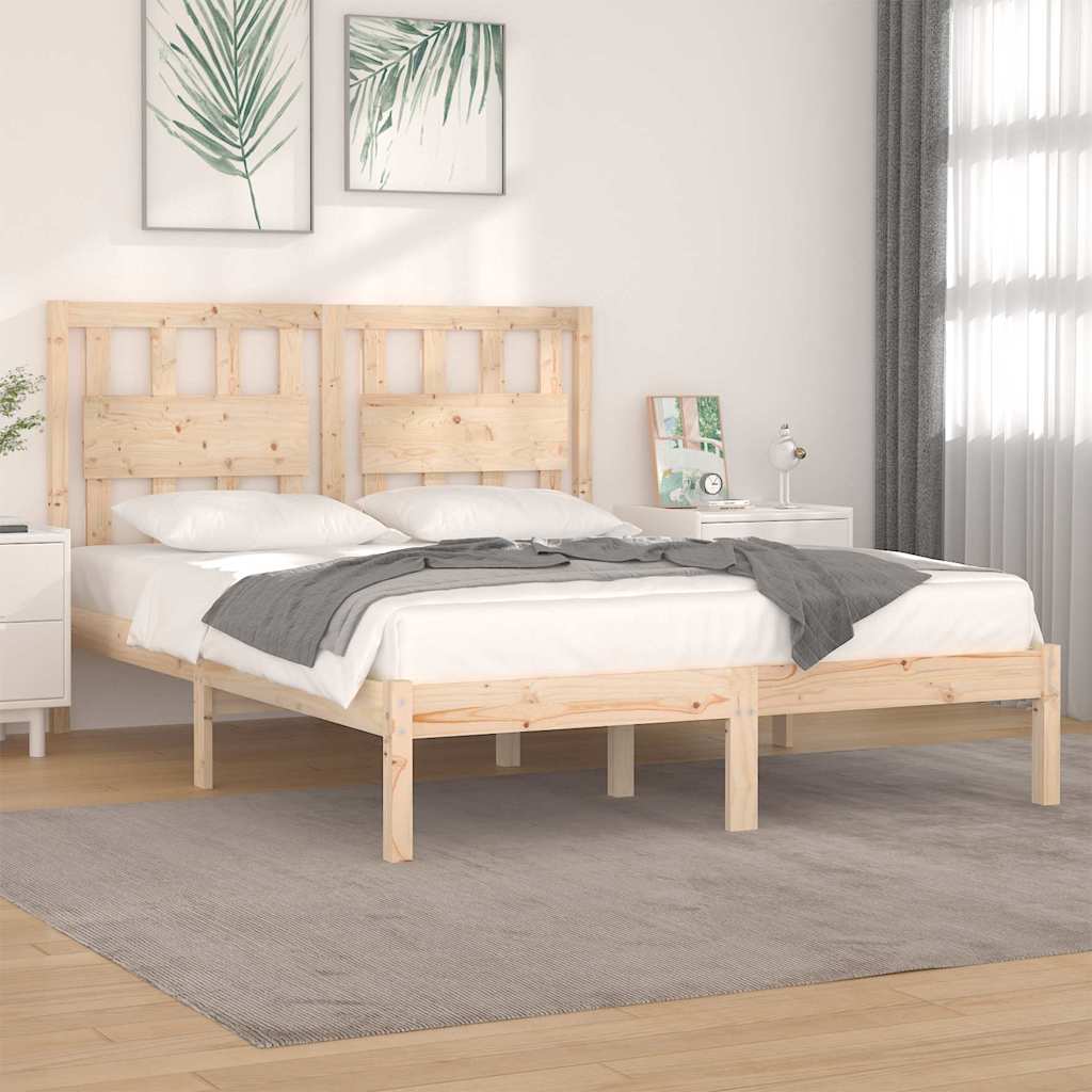 vidaXL Bed Frame without Mattress Solid Wood Pine King Size - Brown - 205.5 x 155.5 x 31 cm