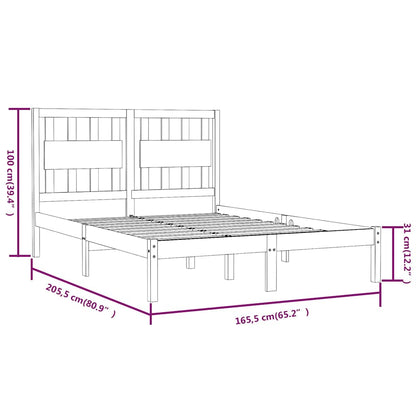 vidaXL Bed Frame without Mattress Solid Wood Pine 160x200 cm - Brown - 205.5 x 165.5 x 31 cm