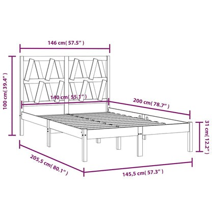 vidaXL Bed Frame without Mattress Solid Wood 140x200 cm - Brown - 205.5 x 145.5 x 31 cm