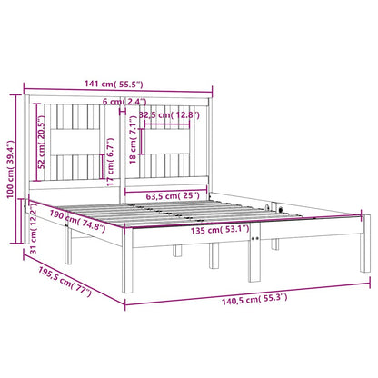 vidaXL Bed Frame without Mattress Solid Wood Double - Brown - 195.5 x 141 x 100 cm