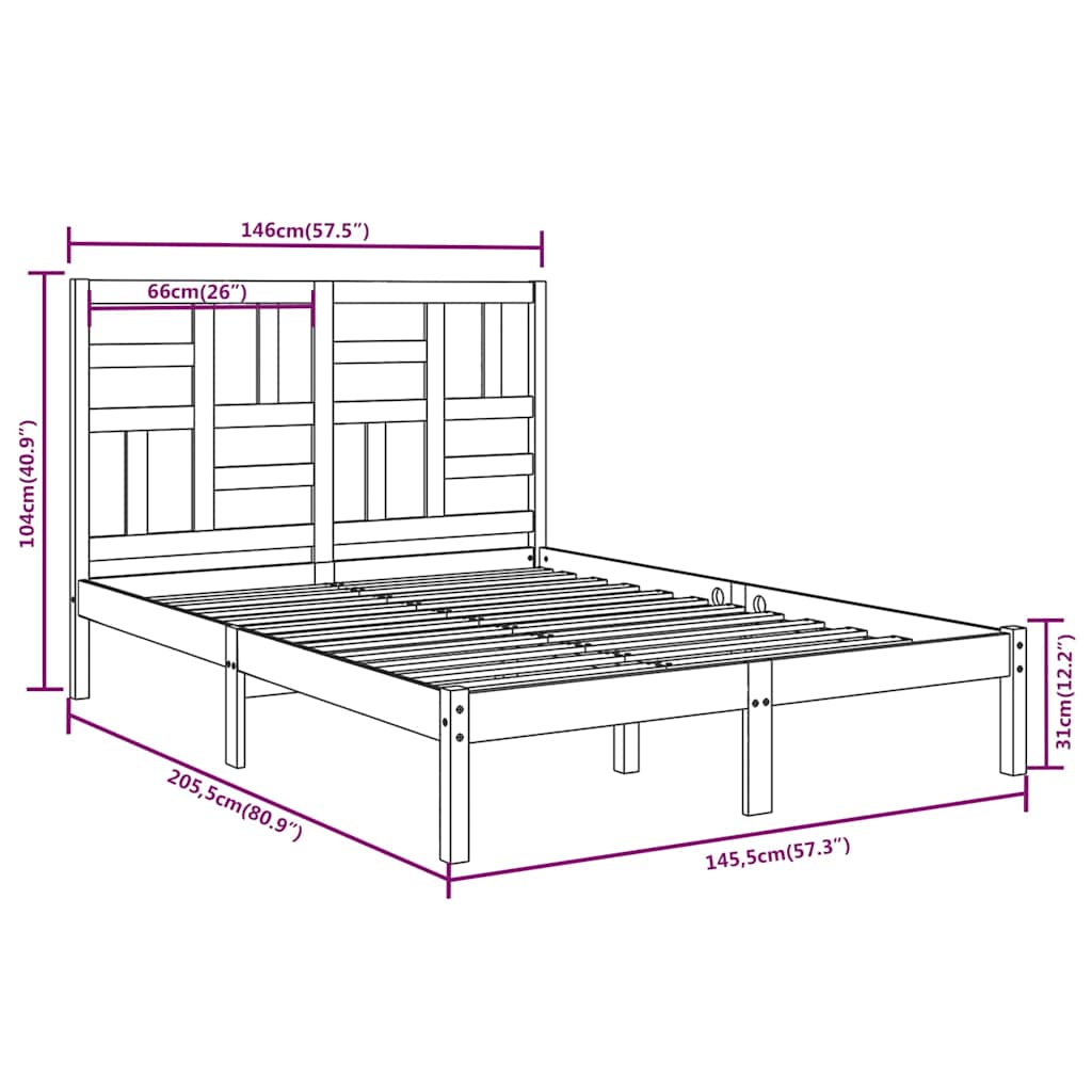 vidaXL Bed Frame without Mattress Solid Wood 140x200 cm - Brown - 205.5 x 146 x 104 cm
