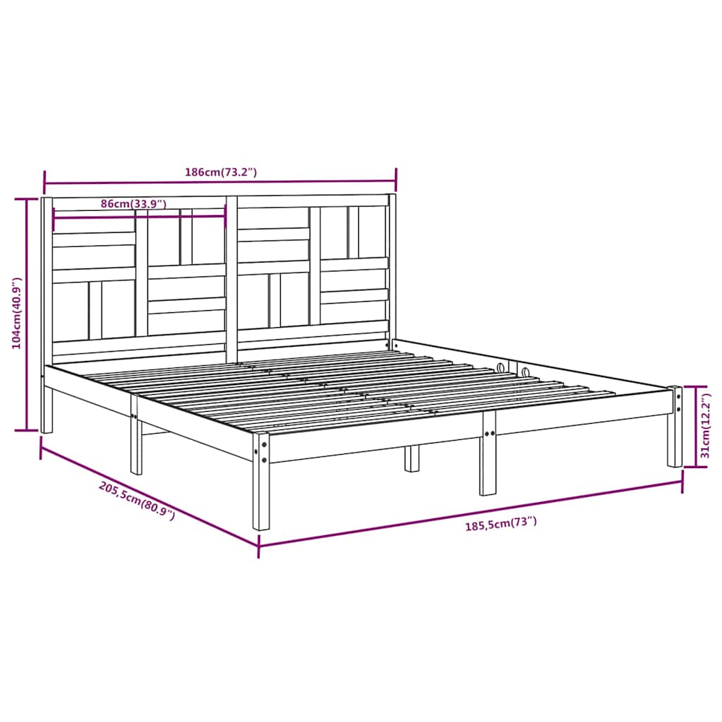 vidaXL Bed Frame without Mattress Solid Wood 180x200 cm - Brown - 205.5 x 186 x 104 cm
