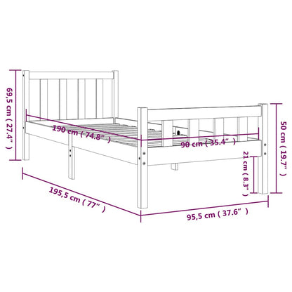 vidaXL Bed Frame without Mattress Solid Wood Single - Brown - 195.5 x 95.5 x 69.5 cm
