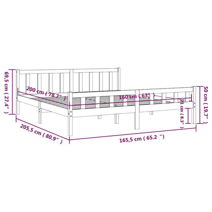 vidaXL Bed Frame without Mattress Solid Wood 160x200 cm - Brown - 205.5 x 165.5 x 69.5 cm - 64983