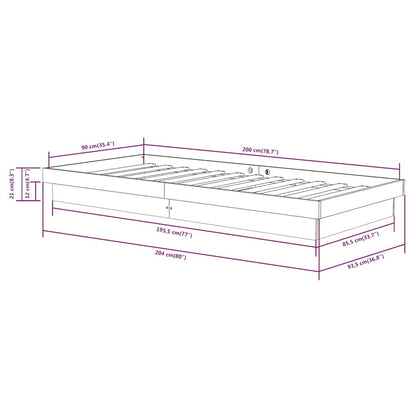 vidaXL Bed Frame without Mattress Solid Wood 90x200 cm - Brown - 204 x 93.5 x 21 cm