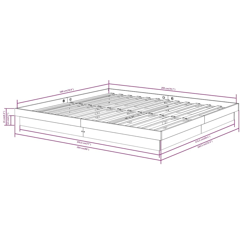 vidaXL Bed Frame without Mattress Solid Wood Super King - Brown - 204 x 183.5 x 21 cm
