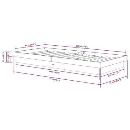 vidaXL Bed Frame without Mattress Solid Wood Single - Brown - 194 x 93.5 x 21 cm