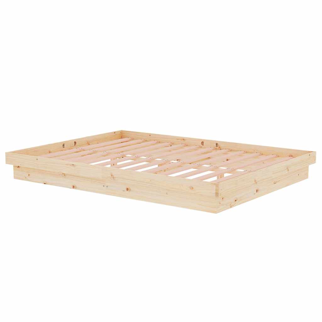 vidaXL Bed Frame without Mattress Solid Wood 140x190 cm - Brown - 194 x 143.5 x 21 cm