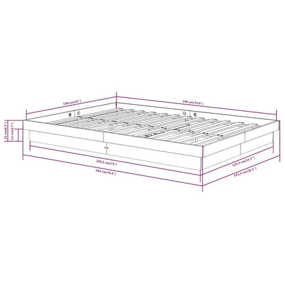 vidaXL Bed Frame without Mattress Solid Wood 140x190 cm - Brown - 194 x 143.5 x 21 cm