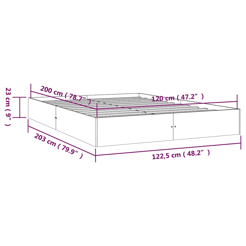 vidaXL Bed Frame without Mattress Solid Wood 120x200 cm - Brown - 193 x 137.5 x 23 cm