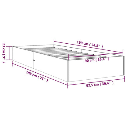 vidaXL Bed Frame without Mattress Solid Wood 90x190 cm Single - Brown - 193 x 92.5 x 23 cm