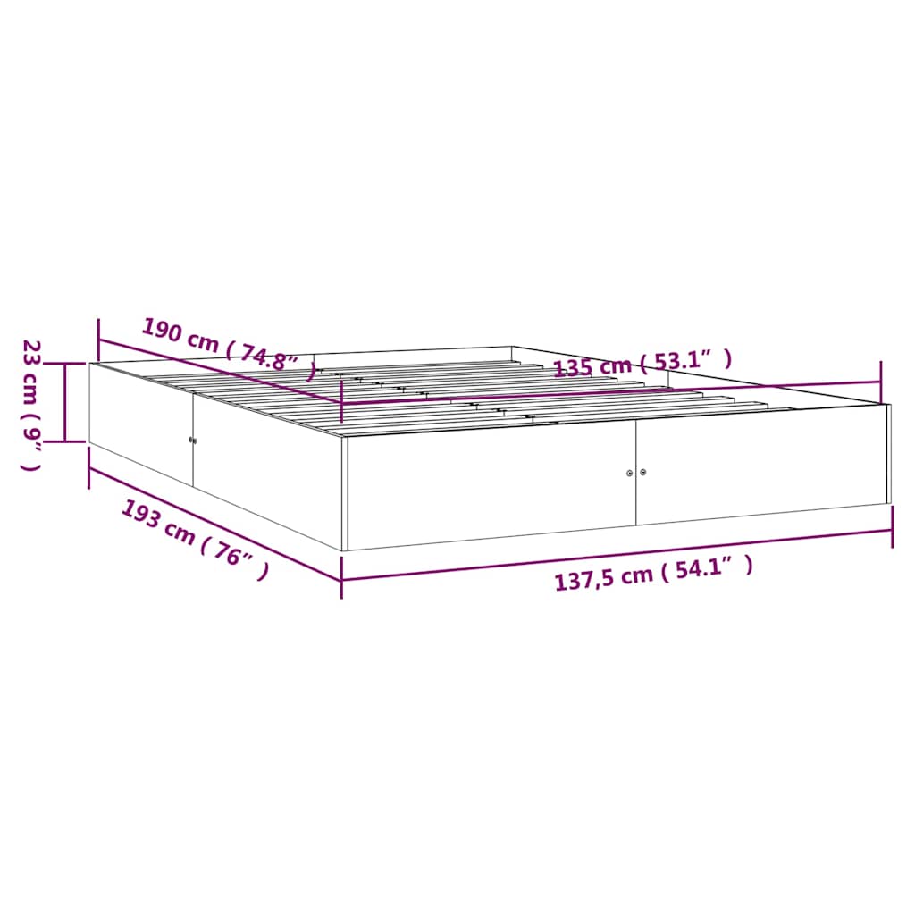 vidaXL Bed Frame without Mattress Solid Wood 135x190 cm Double - Brown - 203.5 x 181 x 66 cm