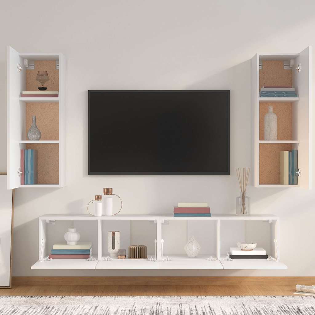 vidaXL 4 Piece TV Cabinet Set White Engineered Wood - 80 x 30 x 30 cm - 67406