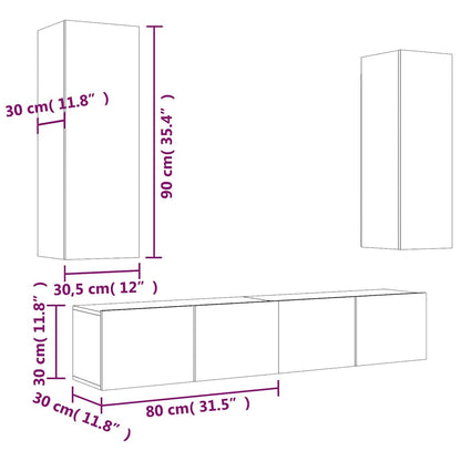 vidaXL 4 Piece TV Cabinet Set White Engineered Wood - 80 x 30 x 30 cm - 67406