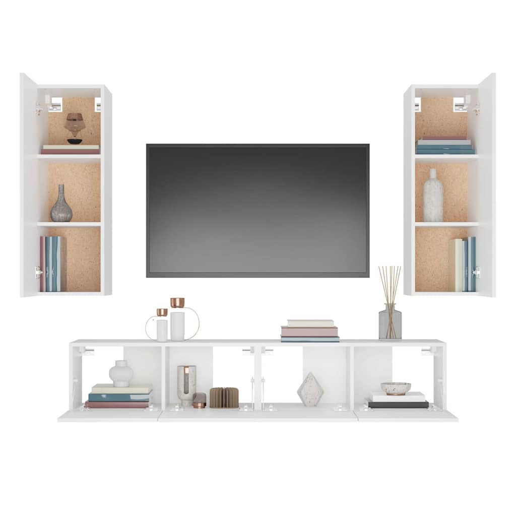 vidaXL 4 Piece TV Cabinet Set White Engineered Wood - 80 x 30 x 30 cm - 67406