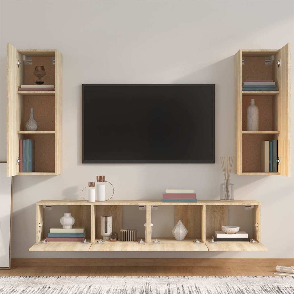 vidaXL 4 Piece TV Cabinet Set Sonoma Oak Engineered Wood - Brown - 30.5 x 30 x 90 cm