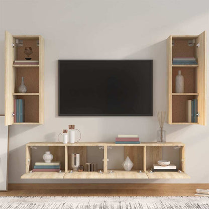 vidaXL 4 Piece TV Cabinet Set Sonoma Oak Engineered Wood - Brown - 30.5 x 30 x 90 cm