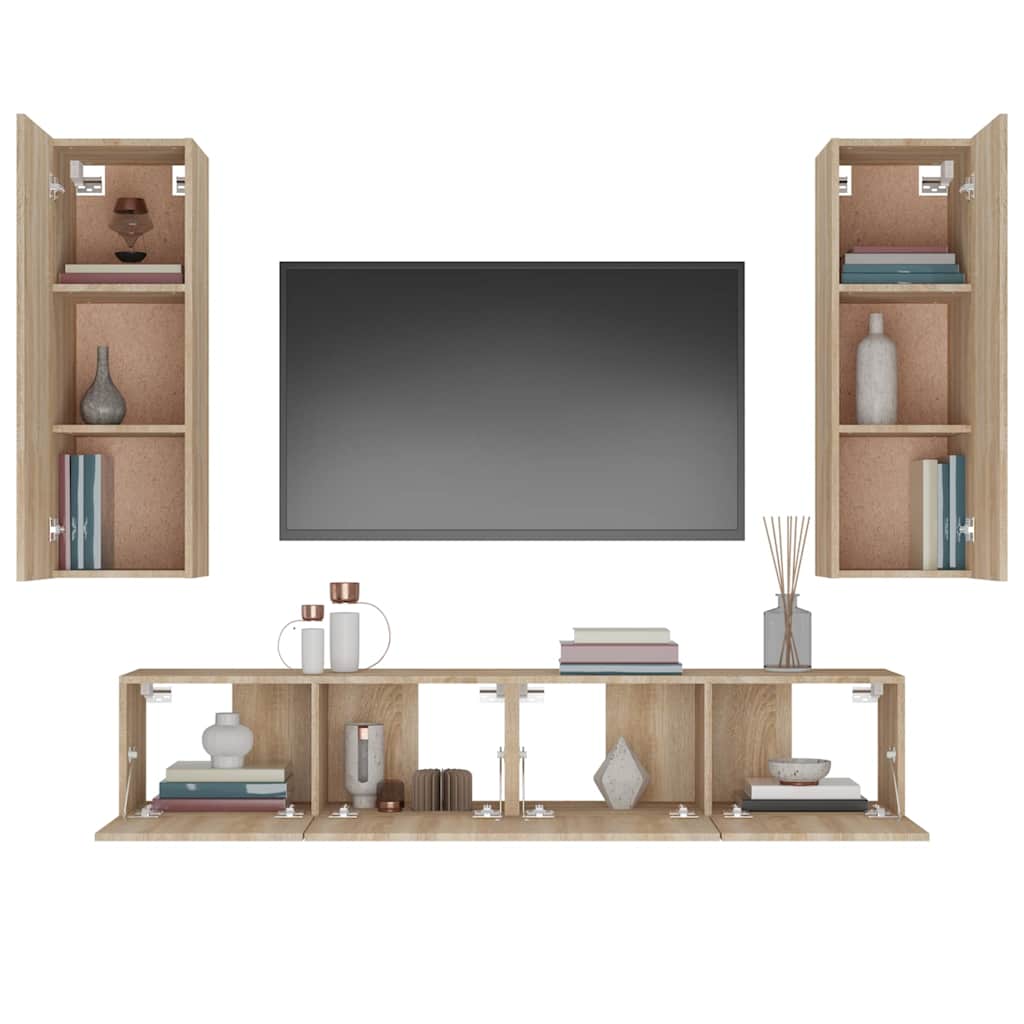 vidaXL 4 Piece TV Cabinet Set Sonoma Oak Engineered Wood - Brown - 30.5 x 30 x 90 cm