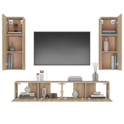 vidaXL 4 Piece TV Cabinet Set Sonoma Oak Engineered Wood - Brown - 30.5 x 30 x 90 cm