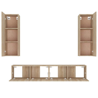 vidaXL 4 Piece TV Cabinet Set Sonoma Oak Engineered Wood - Brown - 30.5 x 30 x 90 cm