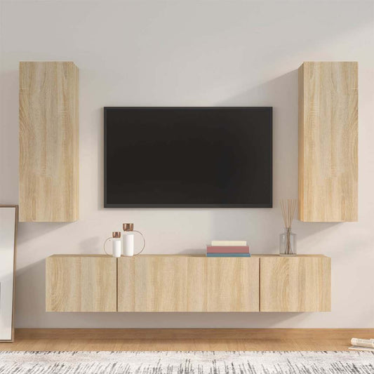 vidaXL 4 Piece TV Cabinet Set Sonoma Oak Engineered Wood - Brown - 30.5 x 30 x 90 cm
